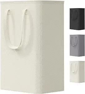Lifewit Slim Collapsible Laundry Basket With Handles, 50l, Ivory - Narrow Laundry Hamper For Dirty Clothes, Tall Thin Laundry Bin, Small Clothes Hamper For Bathroom, Bedroom, Rv, Dorm