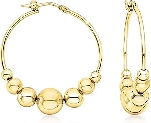 Ross-Simons Italian 18kt Gold Over Sterling Graduated Bead Hoop Earrings