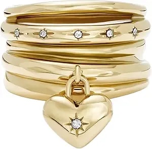 Fossil Women'S Sadie All My Love Gold-Tone Stainless Steel Heart Prestack Ring
