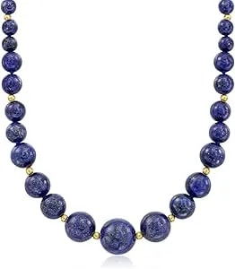 Ross-Simons 6-13mm Lapis Bead Graduated Necklace With 14kt Yellow Gold
