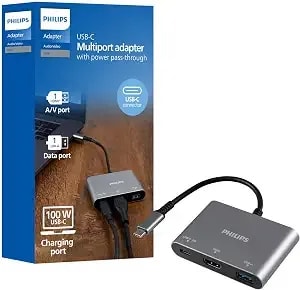 Philips Usb C Hub To Multiport Adapter, 3 In 1 Power Pass Through, Hdmi - 4k@30hz, 60w Usb C Charging Port, 5gbps Usb 3.0 Port For Macbook Pro, Macbook Air, Ucb C Laptop Docking Station, dlk9220c/27