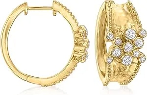 Ross-Simons 0.15 Ct. T.W. Diamond Cluster Hammered Hoop Earrings In 18kt Gold Over Sterling