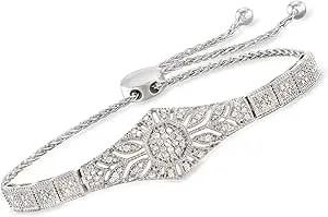Ross-Simons 0.50 Ct. T.W. Diamond Floral Openwork Bolo Bracelet In Sterling Silver