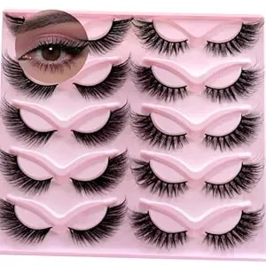 3d False Eyelashes Faux Mink Fake Lashes 10 Pairs Fluffy Flutter Cat Eye & Fox Eye Styles,18mmm Diy Long Wispy Strip Soft Band For Beauty Makeup, Natural Dramatic Look
