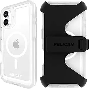 Pelican Voyager Iphone 16 Plus Case [Compatible With Magsafe] Rugged Phone Case W/ 18ft Military-Grade Drop Protection - Heavy Duty Phone Cover W/Belt Clip Holster For Iphone 16 Plus - Clear