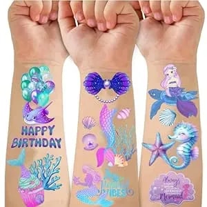 72pcs Mermaid Temporary Tattoos, Themed Birthday Party Favors, Supplies, Decorations, Fake Tattoo Stickers, School Rewards Prizes (Mermaid)