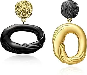 Cicy Bell Earrings For Women 18k Gold Plated Twisted Edge Drop Clip On Earrings Hypoallergenic Elegant Stylish Hanging Jewelry Gifts
