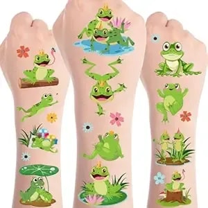 8 Sheets Frog Birthday Decorarions 200+ Frog Temporary Tattoos Frog Happy Birthday Stickers Princess Prince Frog Theme Temporary Tattoos Party Favors Supplies Prizes Rewards