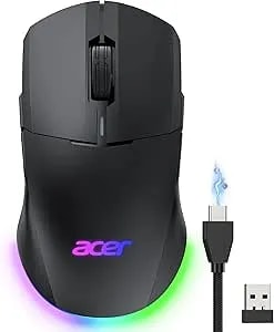 Acer Wireless Gaming Mouse For Laptop, 24,000 DPI Wired Computer Mouse With 8 Programmable Buttons, Left & Right Hand, Rechargable Gaming Mice, Long Battery Life, RGB Lighting Gamer For PC, Desktop