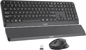 Philips Bluetooth Keyboard And Mouse Combo, Ergonomic Design With Wrist Rest For Computer Keyboard, Bluetooth/2.4ghz 3-Device Connectivity, Wireless Keyboard And Mouse Set For Windows/Android, Black