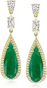 Ross-Simons 8.50 Ct. T.W. Emerald And 2.90 Ct. T.W. White Topaz Drop Earrings In 18kt Gold Over Sterling