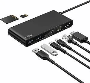 Belkin Connect 8-Port Usb C Hub, Supports Display W/Resolutions Up To 4k@60hz - Works With Mac, Windows, And Chromebook - 100w Pd W/ 10gbps Data Transfer Speeds & 2.5gbps Ethernet - Black
