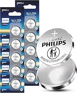 Philips 3v Lithium cr2032 Coin Cell Battery 10 Count, 10 Year Storage Life, Leak-Resistant & Child-Safe Packaging Works With Key Fobs, Smart Locks And Household Electronics