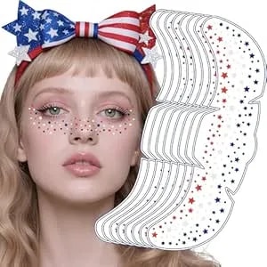 4th Of July Outfits For Women - 8 Pack Red White And Blue Freckles Patriotic Face Tattoos For 250 Anniversary Usa Merchandise - Fourth Of July Accessories Shirts Party Favors Decorations