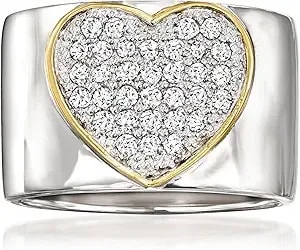 Ross-Simons 0.50 Ct. T.W. Pave Diamond Heart Ring In Sterling Silver With 14kt Yellow Gold