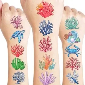 100 Pcs Coral Ocean Temporary Tattoos For Kids - Waterproof Sea Animal Stickers For Birthday Party Favors, Classroom Rewards, Boys & Girls Decorations
