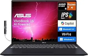 ASUS Vivobook 16 AI Powered Laptop 16.0" IPS Wuxga Display (AMD Ryzen AI 5 330, 16GB DDR5, 512GB Pcie SSD, AMD Radeon, Wifi 6, Webcam, Bluetooth 5.4, Win 11 Pro) W/DKZ USB Port Expander