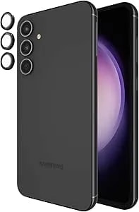 Pelican Samsung Galaxy s23 Fe 5g Camera Lens Protector With Aluminum Rings - 9h Tempered Glass - Durable Anti-Scratch, Anti-Shatter, Hd View With Night Shoot And Case Friendly, Easy To Install - Black