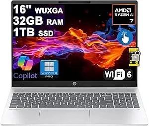 Hp Omnibook 5 Ai Pc Laptop 16" Wuxga Ips Touch Amd 8-Core Ryzen Ai 7 350 (Up To 50 Tops) 32gb Ram 1tb Ssd For Creator Designer Business Professional Backlit Wi-Fi 6 win11pro Icp Hub