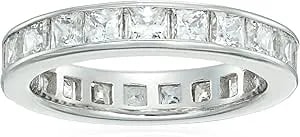 Amazon Essentials Platinum-Plated Sterling Silver Infinite Elements Cubic Zirconia Channel Princess-Cut All-Around Band Ring