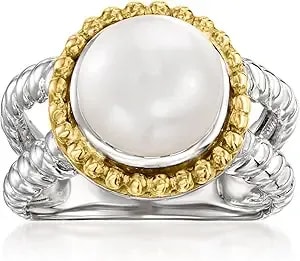 Ross-Simons 9.5-10mm Cultured Pearl Ring In Sterling Silver And 14kt Yellow Gold