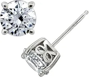 Amazon Essentials Yellow Gold Plated, Platinum Or Rose Gold Plated Sterling Silver Infinite Elements Cubic Zirconia Stud Earrings - White, Blue, Green, Or Pink Cubic Zirconia