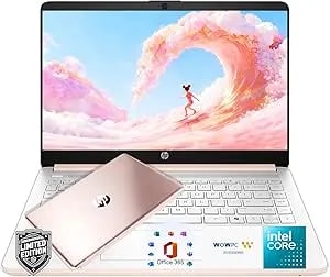 HP 14″Rose Gold Lightweight Laptop, With Office 365 & Copilot AI, Intel Processor, 4GB RAM Memory, 64GB SSD + 1TB Cloud Storage