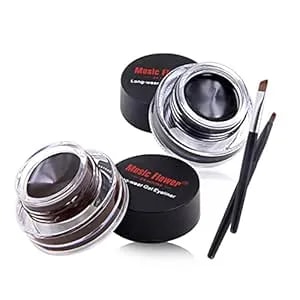 Music Flower Gel Eyeliner, Black And Brown Eyeliner Waterproof Long Lasting Smudge Proof Gel Liner With 2 Brushes, Easy To Apply Eye Makeup 3 G, Pack Of 2