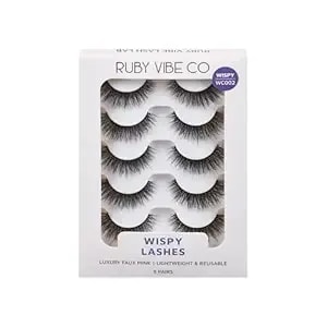 wc002 Chic Wisps, Faux Mink Lashes, Full Length, Lightweight, Reusable, Black Band, Soft Flexible Band, 5 Pairs - Ruby Vibe Co