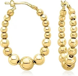 Ross-Simons Italian 3-6mm 18kt Gold Over Sterling Bead Oval Hoop Earrings