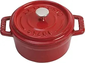 Staub Cast Iron Mini Round Cocotte, Dutch Oven, 0.25-Quart, Serves 1, Made In France, Cherry