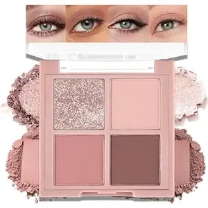 4 Colors Eye Shadow Palette Makeup, Nude Glitter Eyeshadow Palette Neutral Beige Matte Shimmer Pressed Eye Shadow Smooth Powder Lightweight Blendable For Daily Natural Eyeshadow, 01