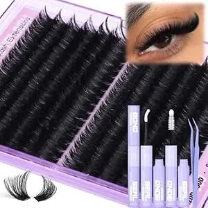 Lash Clusters Kit 14-20mm Long Eyelash Extension Kit 192pcs Thick Volume Diy Lash Extensions Kit Soft Cluster Lashes D-Curly Individual Lashes Kit 120d+150d Mink Cluster Eyelash Extensions Kit