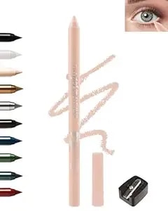 Nude Waterline Eyeliner Gel Pencil,Peach Eyeliner Waterline Waterproof Smudge-Proof, Long Stay Eye Liner Brightener Pen With Sharpener, Safe For Sensitive Eyes, Soft Cream Rich Color Eye Makeup Pen-03
