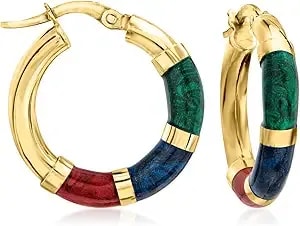Ross-Simons Italian 14kt Yellow Gold And Multicolored Enamel Hoop Earrings