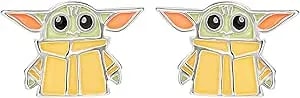 Disney Star Wars Jewelry, Grogu Stud Earrings And Dangles, Sterling Silver
