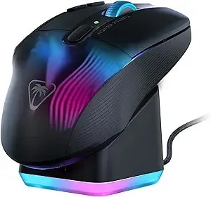 Turtle Beach Kone Xp Air Wireless Rgb Gaming Mouse For Pc - 19k Dpi Sensor, Rechargeable 100-Hr Battery, Charging Dock, 29 Programmable Inputs, Ergonomic, Bluetooth, 4d Wheel, Black