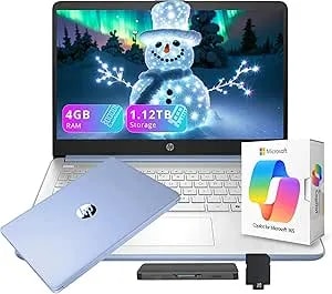 Hp Flagship 14" Hd Student&Business Laptop With Ai Copilot, 13th Gen Intel 4-Core, 4gb Ram, 1.12tb Storage (128gb Ufs + 1tb Docking Station), 1 Year Office 365, 720p Webcam, Win 11, Sky Blue
