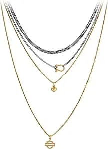 Harley-Davidson Women'S Multi-Layers Two Tone Dangle Necklace Pack - Silver/Gold