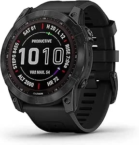 Garmin Fenix 7X Sapphire Solar, Larger Sized Adventure Smartwatch, With Solar Charging Capabilities, Rugged Outdoor Watch With GPS, Touchscreen, Wellness Features, Black DLC Titanium With Black Band