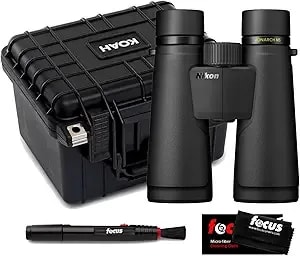 Nikon Monarch m5 10x50 Binoculars (Black) Bundle With Hard Carry Case, Cleaning Cloth And Pen (4 Items)