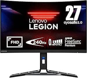 Lenovo Legion r27fc-30 Gaming Monitor, 27" Fhd Curved, 280hz, 0.5ms Mprt, Amd Freesync, Vesa Adaptive Sync, Lift/Tilt/Pivot/Swivel Stand, Hdmi 2.1 And Displayport 1.4, 350 Nits, Raven Black