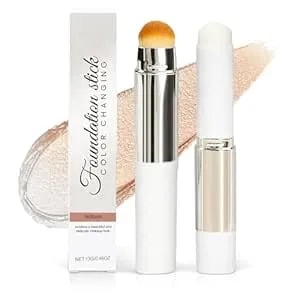 Color Changing Foundation Stick, Cream Stick V White Dual Ended With Brush For Long Lasting Matte Finish Makeup, Moisturizing Flawless Skin, Light Coverage For Mature Skin All Skin Tones, Natural