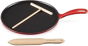 Le Creuset Enameled Cast Iron Traditional Round Crepe Pan, 10.25", Cerise