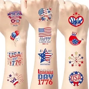 2026 Temporary Tattoos,62pcs Independence Day Temporary Tattoos, Fourth Of July Merica Flag Red White &Blue Face Patriotic Tattoo Stickers,250th Anniversary Party In The Usa Memorial