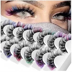 Kuckow 7 Pairs Colored False Eyelashes, Cat Eye Strip Lashes With Multi-Color Tips, Fluffy Wispy 3d Volume Fake Lashes For Cosplay, Party, Festival Makeup