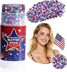 4th Of July Body & Hair Glitter Stick, Waterproof Shimmer With Large Holographic Flakes, Long-Lasting Sparkle For 4th Of July America 250 Independence Day, Easy To Apply And Remove For Kids And Women.