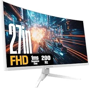 Westinghouse 27 Inch Curved Full HD White Gaming Monitor, 200Hz, AMD Freesync Support, Low Motion Blur, 1500R Curve, 1920 X 1080, For PC Games With Built In Speakers, Displayport, 2X HDMI