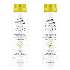 Oars + Alps Mineral Sunscreen Spray For Body, Water & Sweat Resistant, Infused With Vitamin E & Antioxidants, All Skin Types, Lightweight, Hydrating, Spf 50, 6oz, 2pk