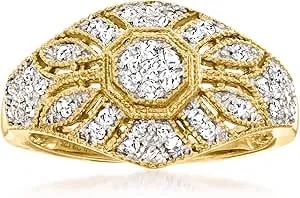 Ross-Simons 0.25 Ct. T.W. Diamond Floral Milgrain Vintage-Inspired Ring In 18kt Gold Over Sterling
